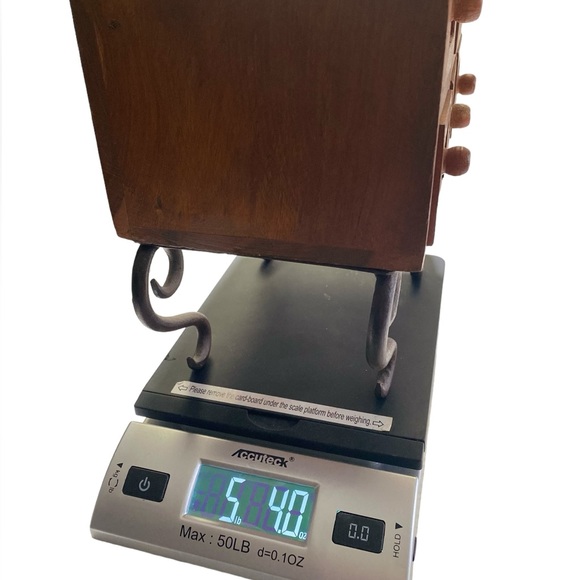 Balinese Wooden Jewelry Box Has 6 Distinct Pull Out Drawers on Wrought Iron Legs - Picture 14 of 16